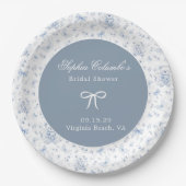 Dusty Blue Chinoiserie Teddy Bear Bows Baby shower Papieren Bordje (Voorkant)