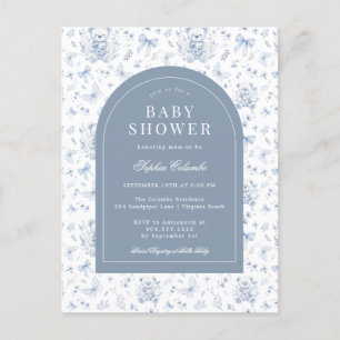 Dusty Blue Chinoiserie Teddy Bear en Bows Baby Briefkaart