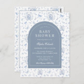 Dusty Blue Chinoiserie Teddy Bear en Bows Baby Briefkaart (Voorkant / Achterkant)