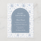 Dusty Blue Chinoiserie Teddy Bear en Bows Baby Briefkaart (Voorkant)
