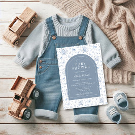 Dusty Blue Chinoiserie Teddy Bear en Bows Baby Kaart