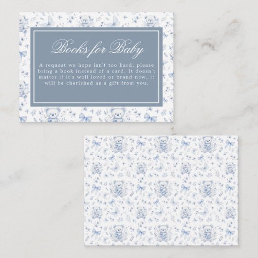 Dusty Blue Chinoiserie Teddy Bears Baby shower Informatiekaartje (Voorkant / Achterkant)