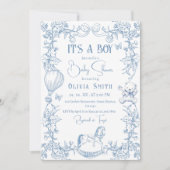 Dusty Blue Chinoiserie Toile  Baby shower Kaart (Voorkant)