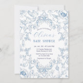  Dusty Blue Chinoiserie Toile Baby shower Kaart (Voorkant)