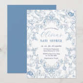  Dusty Blue Chinoiserie Toile Baby shower Kaart (Voorkant / Achterkant)