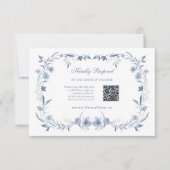 Dusty Blue Chinoiserie | Traditionele en QR-code RSVP Kaartje (Voorkant)