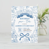 Dusty Blue Chinoiserie Verjaardag Par-Tea Kaart (Staand voorkant)