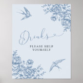 Dusty Blue Chinoiserie Vrijgezellenfeest Drinken t Poster (Voorkant)