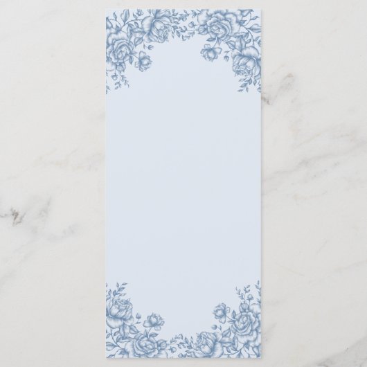 Dusty Blue Chinoiserie Vrijgezellenfeest Menu (Achterkant)