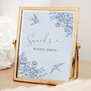Dusty Blue Chinoiserie Vrijgezellenfeest Snacks Si Poster