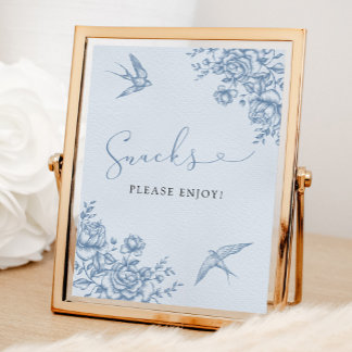 Dusty Blue Chinoiserie Vrijgezellenfeest Snacks Si Poster