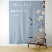Dusty Blue Chinoiserie Wedding Photo Achtergrond Wandkleed (In situ)