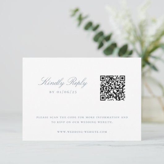 Dusty Blue Chinoiserie Wedding QR Code Kaart (Staand voorkant)