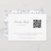 Dusty Blue Chinoiserie Wedding QR Code Kaart (Voorkant / Achterkant)