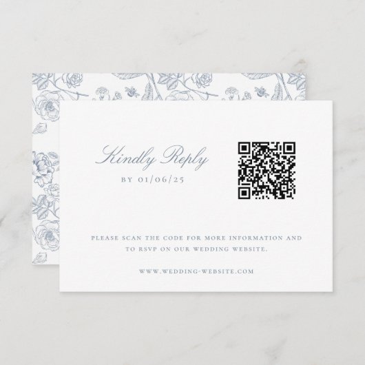Dusty Blue Chinoiserie Wedding QR Code Kaart (Voorkant / Achterkant)