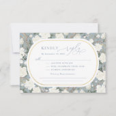 Dusty Blue Chinoiserie White Floral Wedding RSVP Kaart (Voorkant)