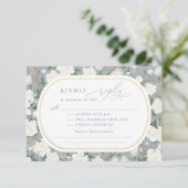 Dusty Blue Chinoiserie White Floral Wedding RSVP Kaart (Staand voorkant)