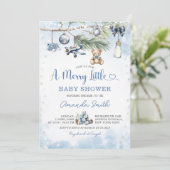 Dusty Blue Christmas Een vrolijk klein Baby shower Kaart (Staand voorkant)