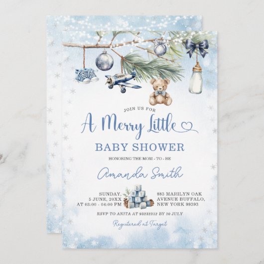 Dusty Blue Christmas Een vrolijk klein Baby shower Kaart (Voorkant / Achterkant)