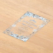 Dusty Blue Christmas Floral Snowflake Quinceañera Acryl Uitnodigingen (Laagn)