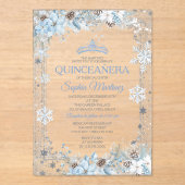 Dusty Blue Christmas Floral Snowflake Quinceañera Acryl Uitnodigingen (Voorkant)