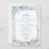 Dusty Blue Christmas Floral Snowflake Quinceañera Kaart (Voorkant)