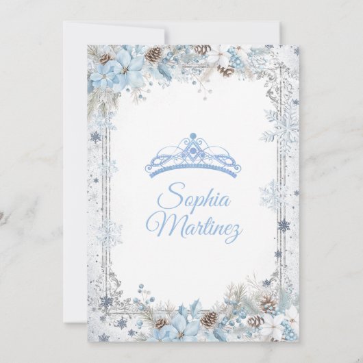 Dusty Blue Christmas Floral Snowflake Quinceañera Kaart (Achterkant)
