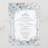 Dusty Blue Christmas Floral Snowflake Quinceañera Kaart (Voorkant / Achterkant)