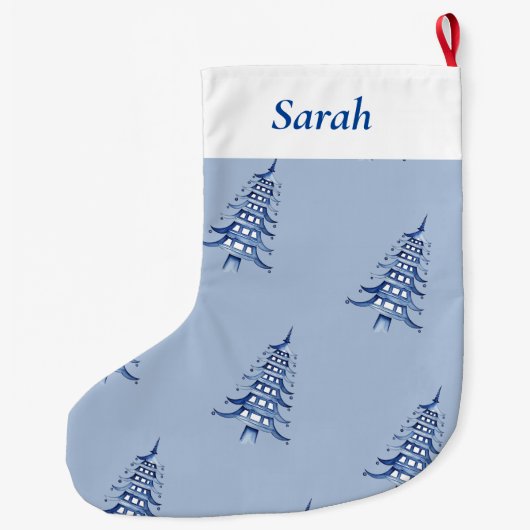 Dusty Blue Christmas Pagoda Tree patroon Grote Kerstsok (Achterkant)