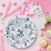 Dusty Blue Christmas | Waterverf Leaf Design Papieren Bordje (Feest)