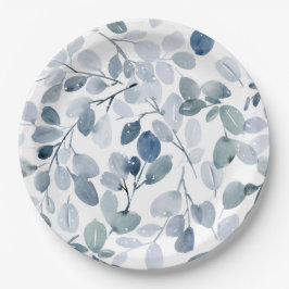 Dusty Blue Christmas | Waterverf Leaf Design Papieren Bordje