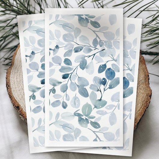 Dusty Blue Christmas Waterverf Leaf Design Servet