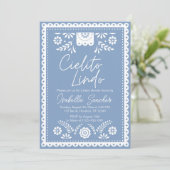Dusty Blue Cielito lindo baby shower uitnodiging (Staand voorkant)