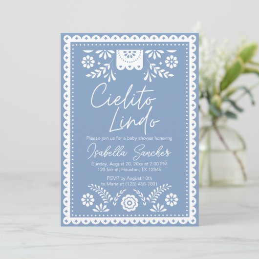 Dusty Blue Cielito lindo baby shower uitnodiging (Staand voorkant)