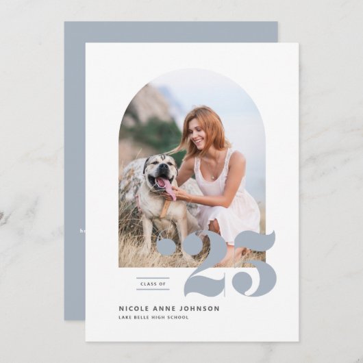 Dusty Blue Class of 2025 Arch Photo Afstuderen Kaart (Voorkant / Achterkant)