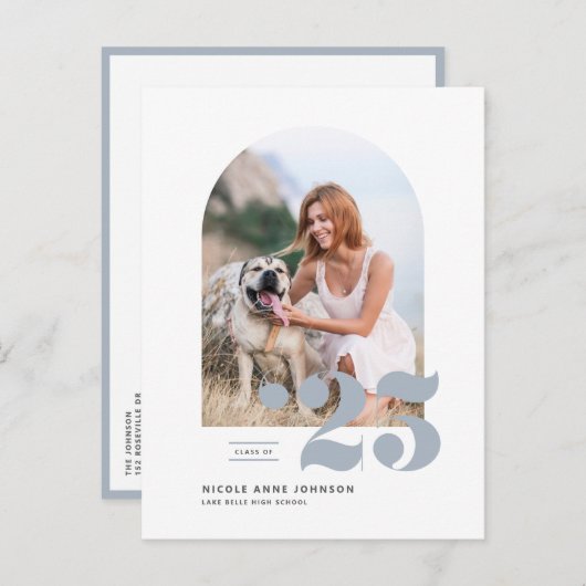 Dusty Blue Class of 2025 Arch Photo Afstuderen Uitnodiging Briefkaart (Voorkant / Achterkant)