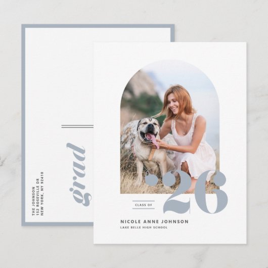 Dusty Blue Class of 2025 Arch Photo Afstuderen Uitnodiging Briefkaart (Voorkant / Achterkant)