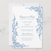 Dusty Blue Classic  Bloemen Verlovingsfeest Kaart (Voorkant)