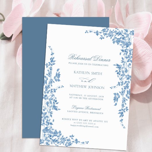 Dusty Blue Classic  Bloemenrepetitie Diner Kaart