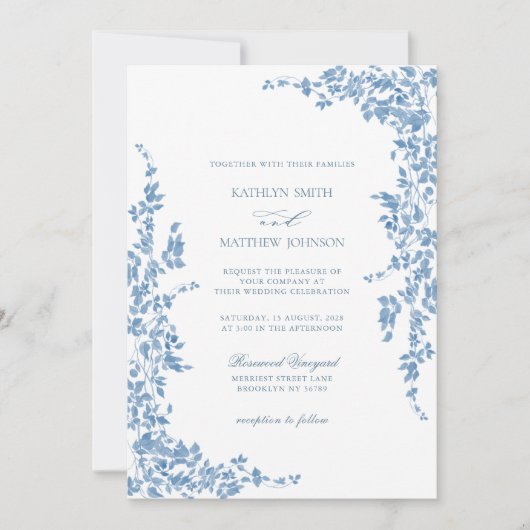 Dusty Blue Classic  Bloementuin Bruiloft Kaart (Voorkant)