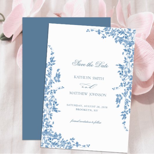Dusty Blue Classic Bloementuin Bruiloft Save The Date