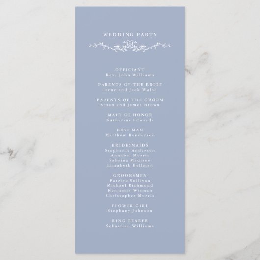 Dusty Blue Classic Floral Crest Wedding Ceremony Programmakaart (Achterkant)