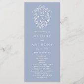 Dusty Blue Classic Floral Crest Wedding Ceremony Programmakaart (Voorkant)