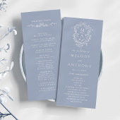 Dusty Blue Classic Floral Crest Wedding Ceremony Programmakaart
