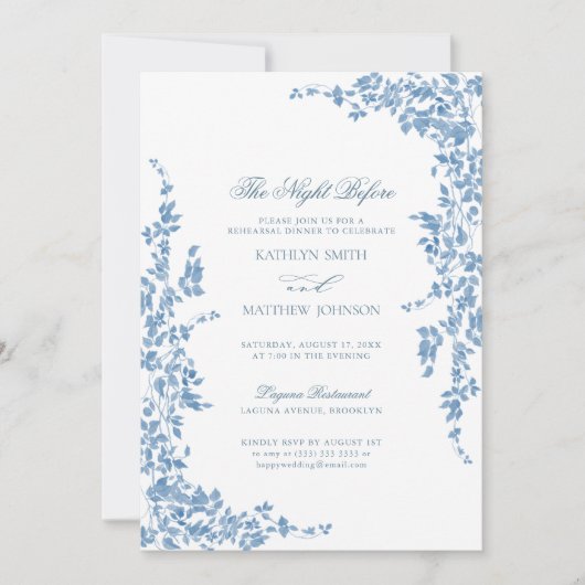 Dusty Blue Classic  Floral de avond ervoor Kaart (Voorkant)