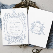 Dusty Blue Classic Floral Frame Wedding            Kaart