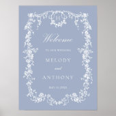 Dusty Blue Classic Floral Wedding Welkomstbord Poster (Voorkant)