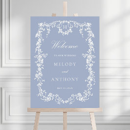 Dusty Blue Classic Floral Wedding Welkomstbord Poster