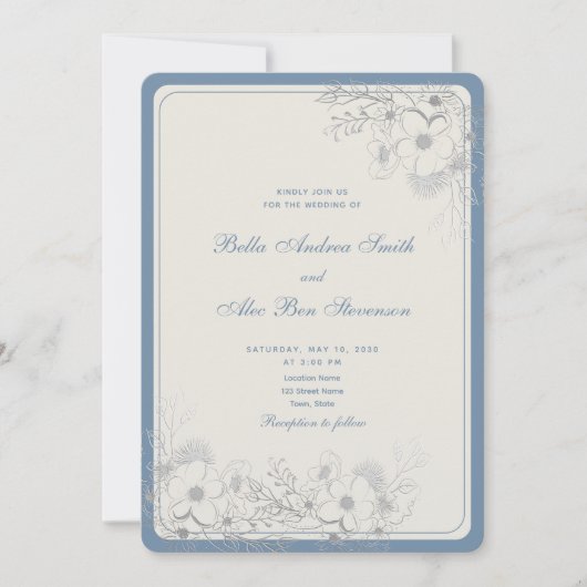 Dusty Blue Classic Fotobruiloft Kaart (Voorkant)