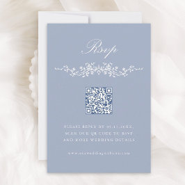 Dusty Blue Classic Franse Bloemen Huwelijk RSVP Kaart